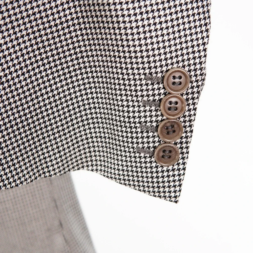Canali Silk Wool White Black Houndstooth Sport Coat 44L
